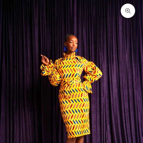 Moyin African Print Mock Neck Midi - Picture 4 of 7